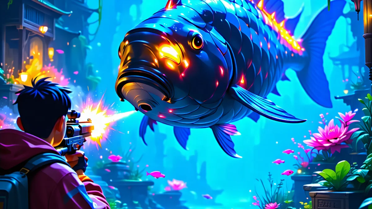 Người chơi đang tập trung bắn vào cá boss lớn trong game bắn cá pg88