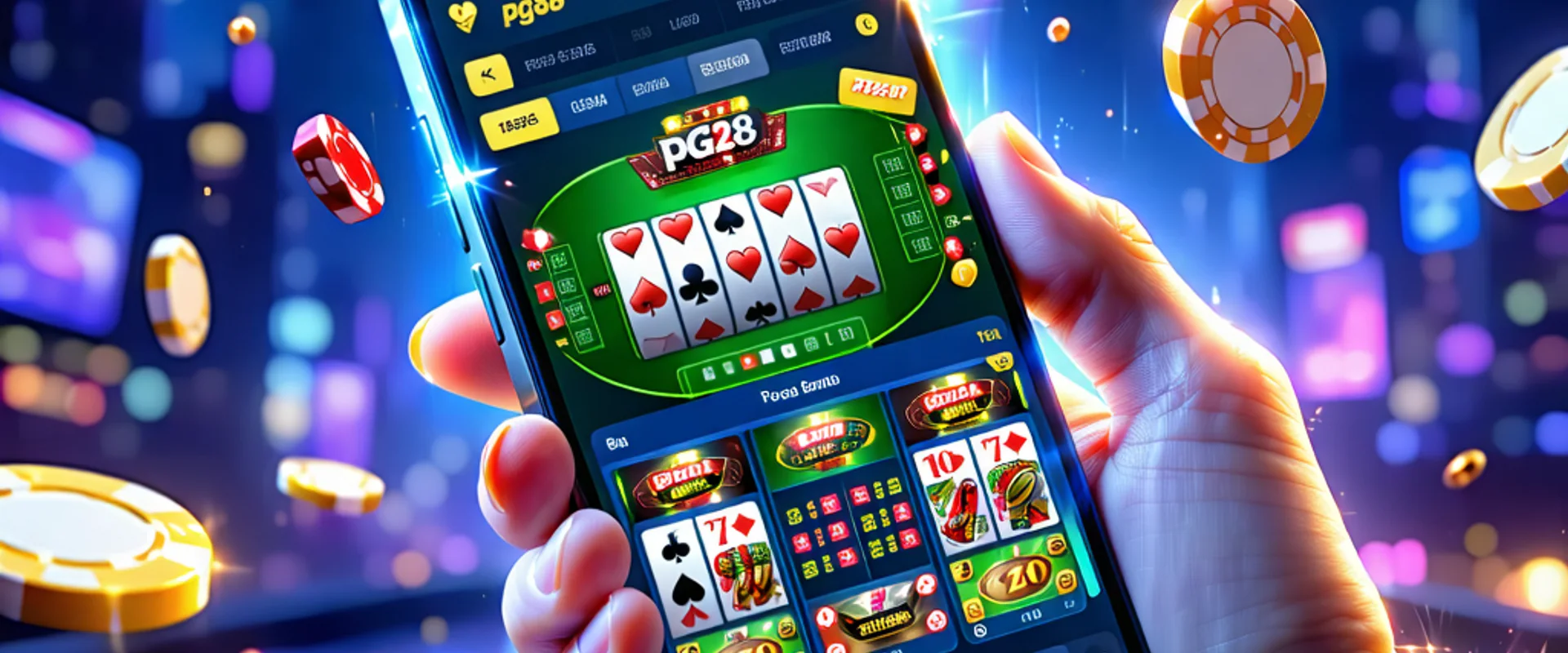 Giao diện ứng dụng PG88 trên điện thoại di động, hiển thị các trò chơi cá cược trực tuyến